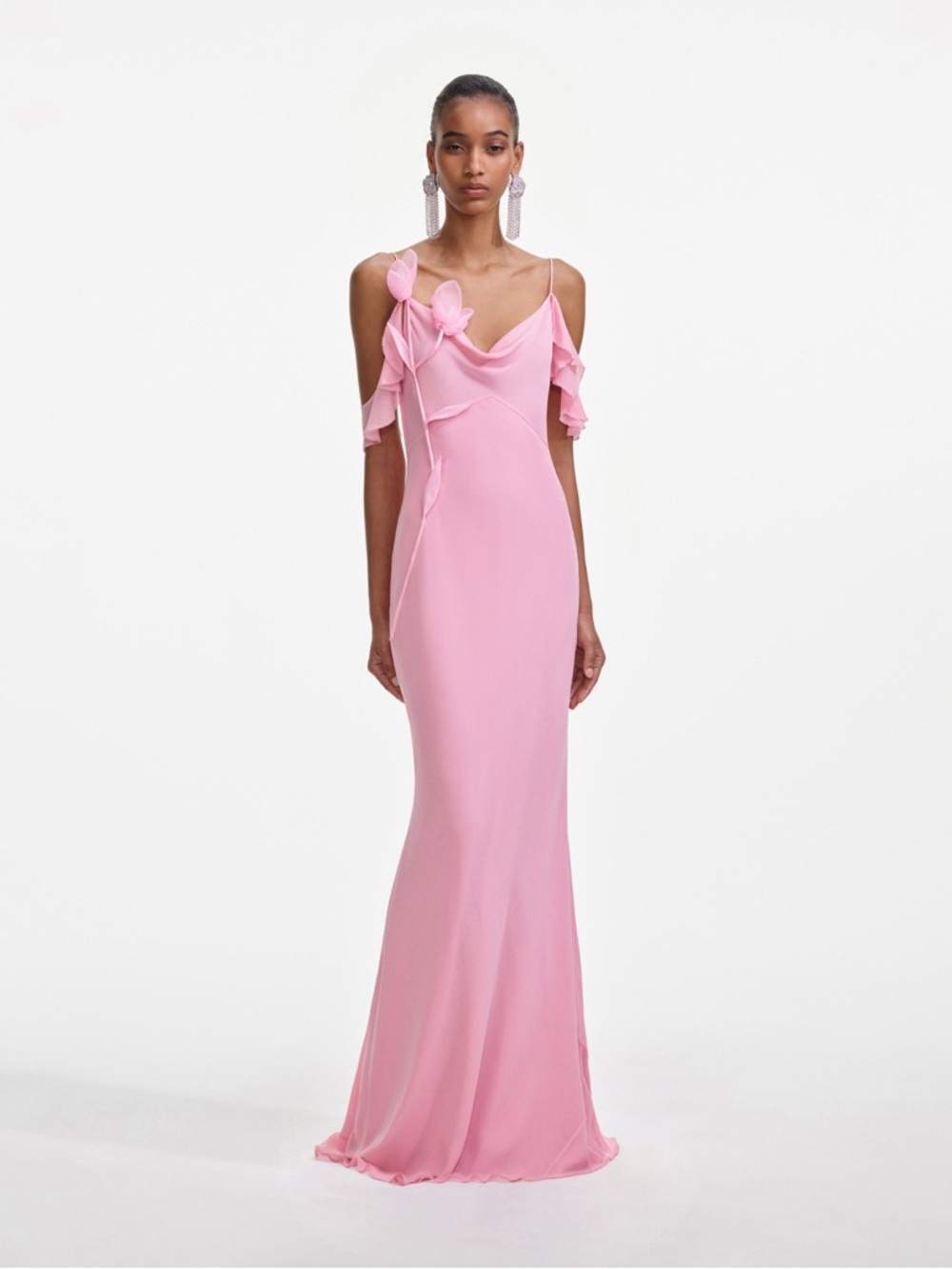 self-portrait Pink Georgette Flower Maxi Dress